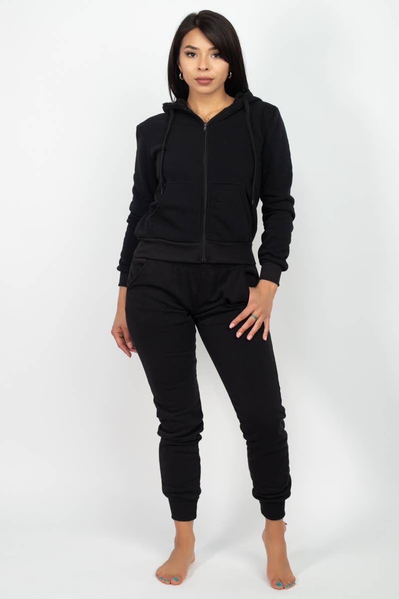 2BFREE FLEECE ZIP UP FUR TRIM HOOD SWEATSUIT