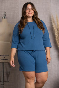 BLUE SWEATSHIRT PLUS SIZE HOODIES SET