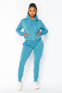 2BFREE 2 PC FLEECE FUR HOOD SWEATSUIT SET