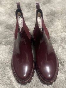 Women's Burgundy patent Lug Sole Rain Boots