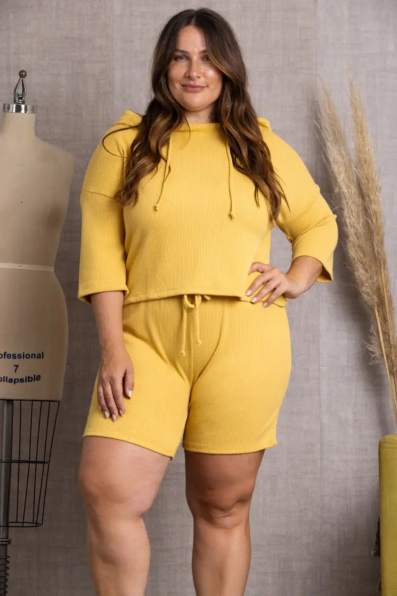 MUSTARD SWEATSHIRT PLUS SIZE HOODIES SET