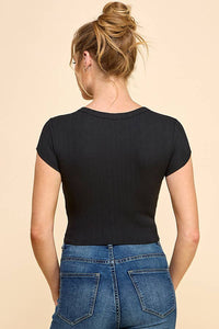 Cut Out Front Rib Short Sleeve Top